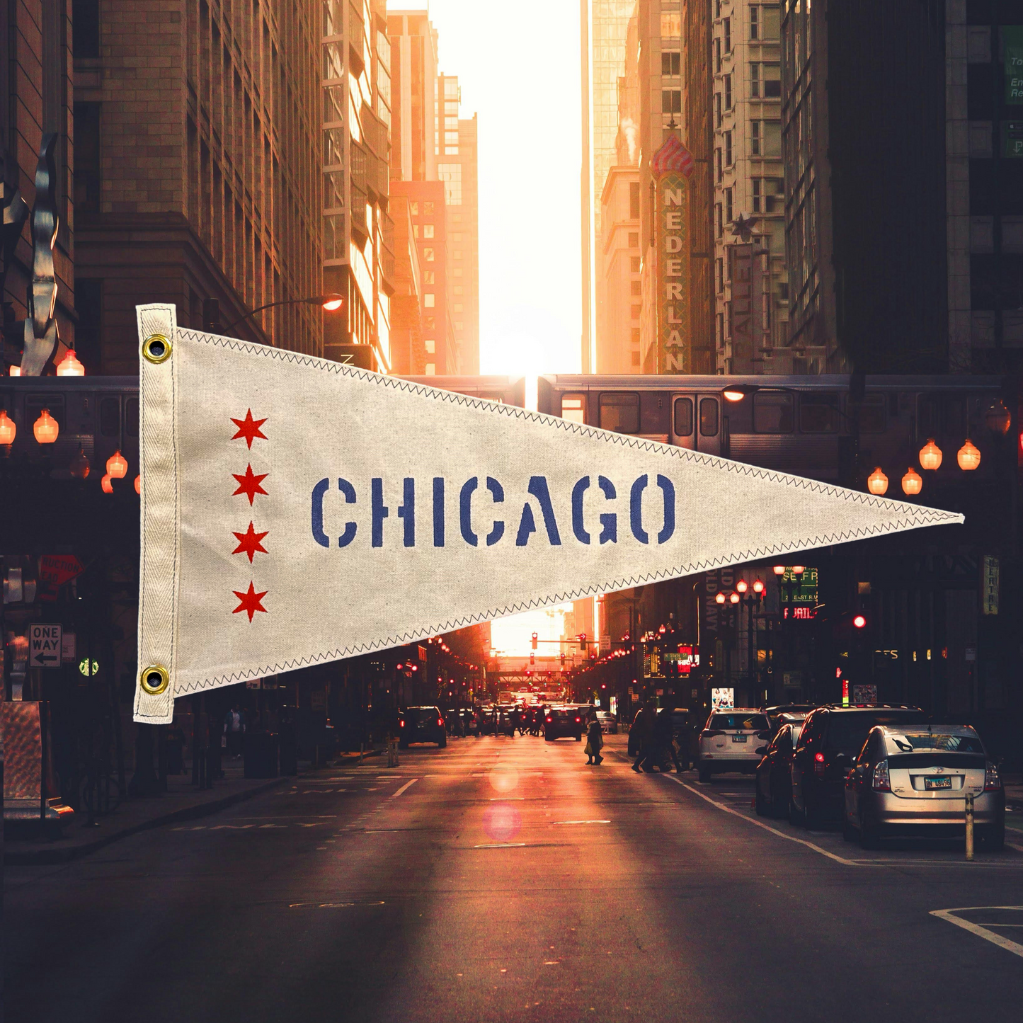 Chicago - First Edition, Hand-Stenciled Pennant - Natural