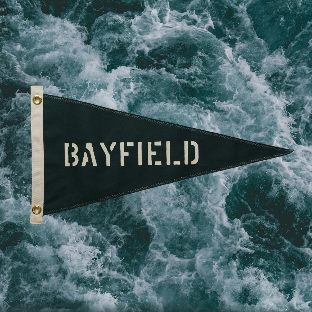 Bayfield - First Edition, Hand-Stenciled Pennant - Boreal Green