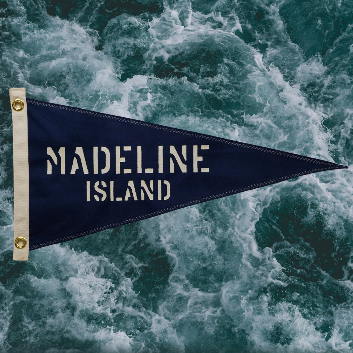 Madeline Island - First Edition, Hand-Stenciled Pennant - Navy