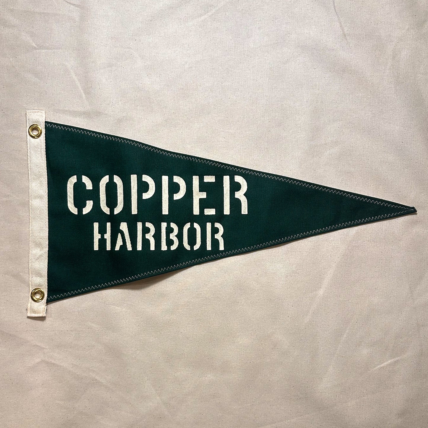 Copper Harbor- First Edition, Hand-Stenciled Pennant - Boreal Green