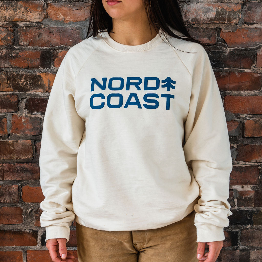 Classic Organic Mid-Weight Crewneck - Natural Cream / Navy