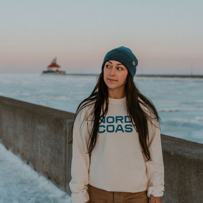 Classic Organic Mid-Weight Crewneck - Natural Cream / Navy