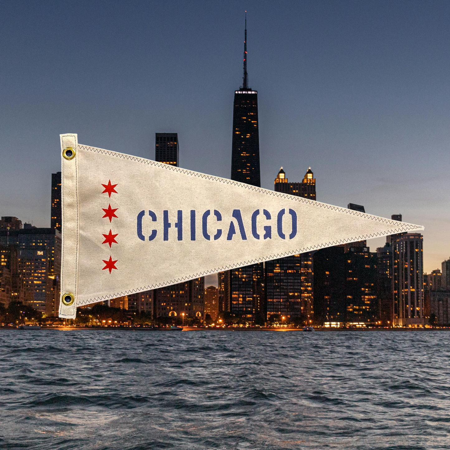 Chicago - First Edition, Hand-Stenciled Pennant - Natural